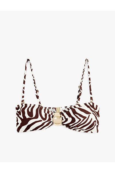 Koton Top de bikini fără bretele cu model zebră și accesorii, cu bretele deta...