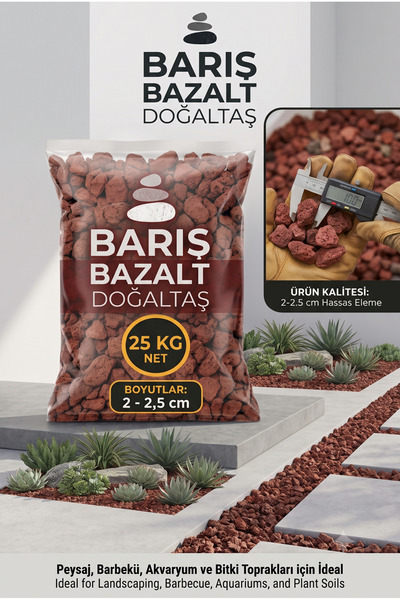 Barış bazalt doğaltaş Doğal Volkanik Taşı Kırığı 2-2,5 cm Dekoratif Bahçe Saksı Teraryum Akvaryum Taşı 25 KG