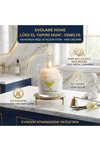 Evolare Home Vanilla Blossom-%100 Organik El Yapımı Mum