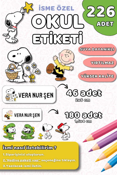Hume Craft 226 Adet Kişiye Özel Okul Etiketi Kalem Defter Etiketi Özel Isim Y...