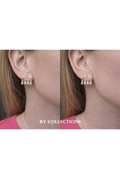 rycollections أقراط ذهبية من الفولاذ مرصعة بأحجار الباغيت الأربعة