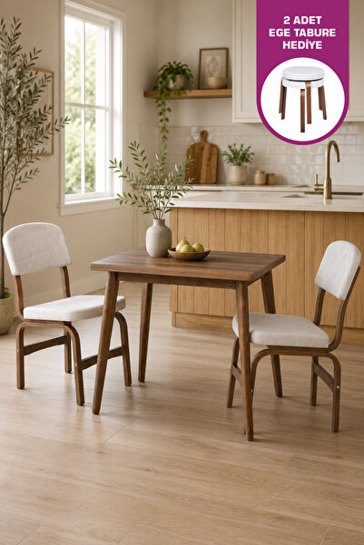 VİLİNZE Ege Sandalye Avanos Kestane Ahşap MDF Mutfak Masası Takımı - 60x90 cm
