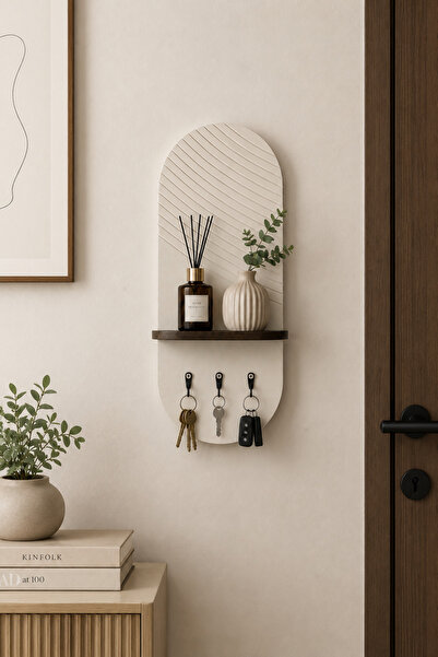 Trend Kitchen Vento Premium Dekoratif Çift Renl Raflı Anahtarlık 3 Kancalı Ah...
