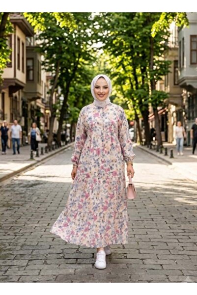 Hb Harma Time Butik Ženska šarena haljina sa dugmićima i modalnim uzorkom