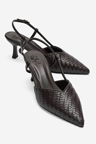 LuviShoes Mavero Brown Knitted Women's Heeled Shoes