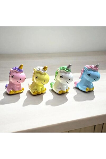 Niyet 4 Adet Dekoratif Unicorn Boynuzlu At Polyester Biblo Hediyelik