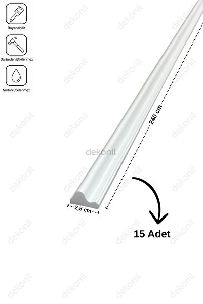 Dekonil Destan Boyanabilir Darbeye ve Suya Dayanıklı Duvar Çıtası 2,5–4 cm (1...
