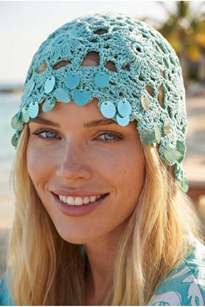 Uniquetrenders Women's Sequin Decorated Knitted Beanie with Mesh Texture Bohe...