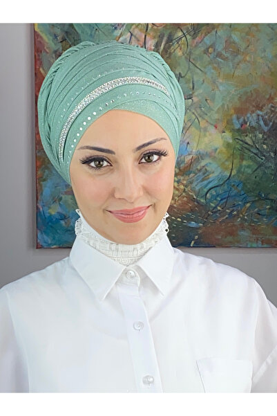MY UKİYO STORE Tesettür Kristal Taş Baskı Şeritli Abiye Bone Şal