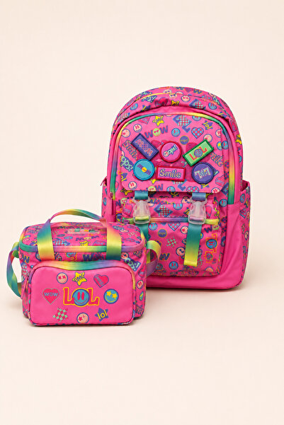 ELATAE Girl's Orthopedic Primary School School Bag and Lunchbox Set Multi-Com...