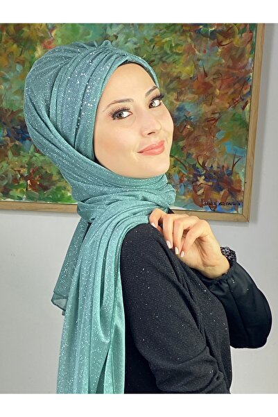 MY UKİYO STORE Simli Düz Büzgülü Sade Abiye Uzun Şal
