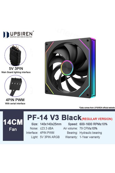 choice2 مروحة هيكل A-RGB سوداء عادية من UPSIREN PF-14 V3 مقاس 140 مم مع مزامن...