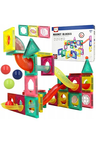 Stator Blocuri magnetice mari, pistă cu bile tip roller coaster, XXL, 78 de e...