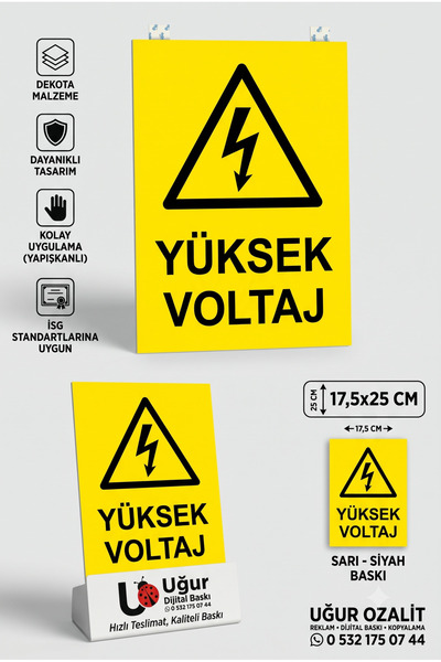 Yüksek Voltaj Uyarı Levhası (17,5 x 25 cm) - İSG Standartlarına Uygun