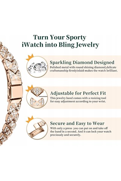 NO BRAND Brățară Wutwuk Apple Watch Se2 9/8/7/6/5 38/40/41 cu diamante, aur roz