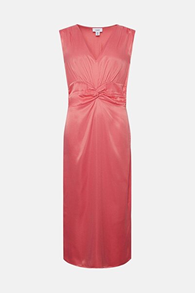 NO BRAND Rochie midi roz, uni, cu decolteu în V și mânecă scurtă, croială dre...