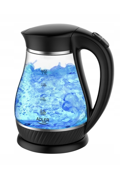adler Fierbător electric din sticlă, fără fir, cu LED, negru, 1.7L, 2200W