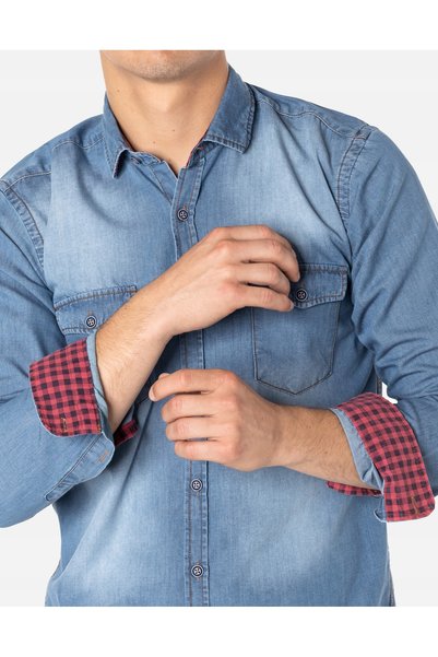 NO BRAND Cămașă bărbătească sport din denim, 100% bumbac, cu mânecă lungă, Je...