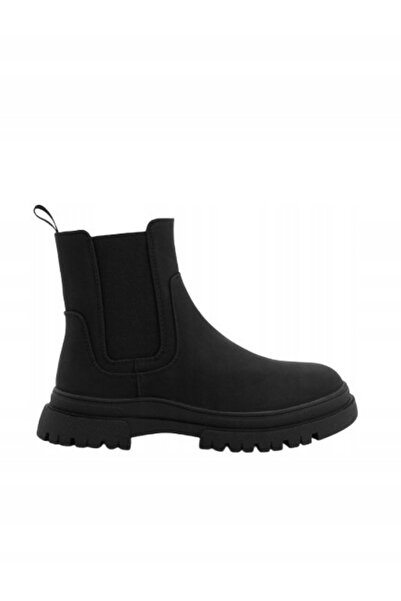 NO BRAND Cizme clasice negre plate din piele ecologică, cu fermoar, vârf rotu...