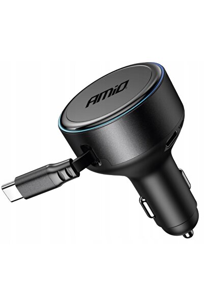 NO BRAND Încărcător auto cu cablu retractabil Type C + USB-C 12V 24V 60W Amio