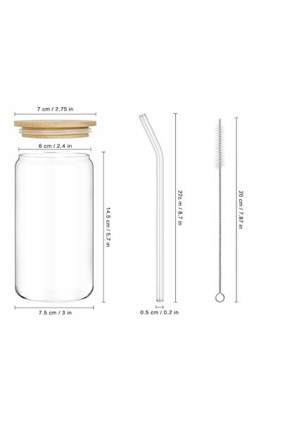 NO BRAND Pahar de sticlă tip bubble de 500ml cu capac de bambus și paie pentr...