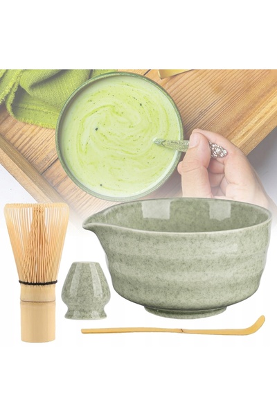 NO BRAND Set cadou 4x ceai Matcha, piese pentru blender Matcha, set din bambus