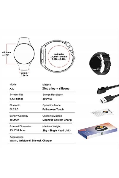 NO BRAND Ceas sportiv Smartwatch Blackview X20-Black AMOLED Bluetooth