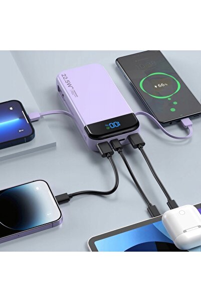 NO BRAND POWERBANK 30000 mAh 22,5W QC PD 2x USB USB-C cu cablu USB-C încorporat
