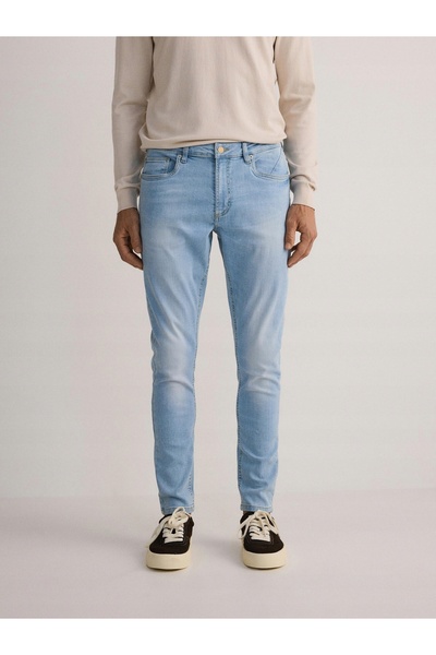 NO BRAND Blugi lungi din bumbac, albastru deschis, strâmți, uni, 32