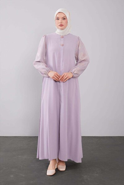 Levidor Lilac Balloon Sleeve Embroidered Detailed Robe