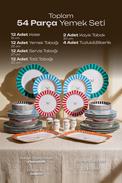 Perotti Butterfly Bone 54 Parça 12 Kişilik Yemek Takımı
