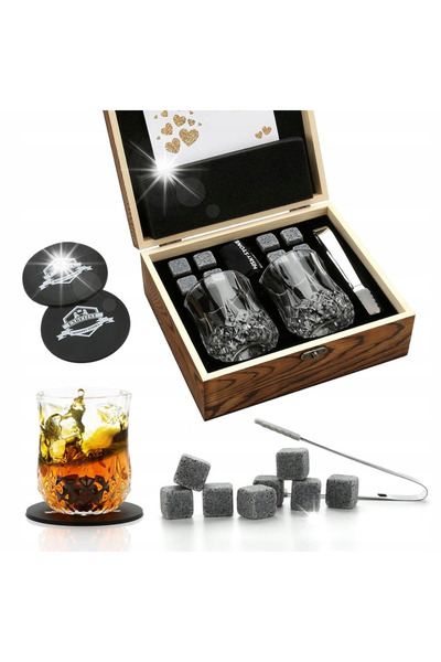 Whisky Set 5 în 1 Mare 8 pietre + 2 pahare