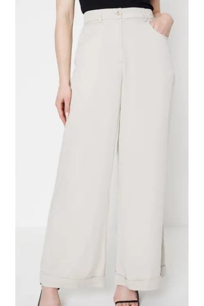 NO BRAND Pantaloni clasici bej, croială dreaptă, picior larg, cu buzunare, Oa...