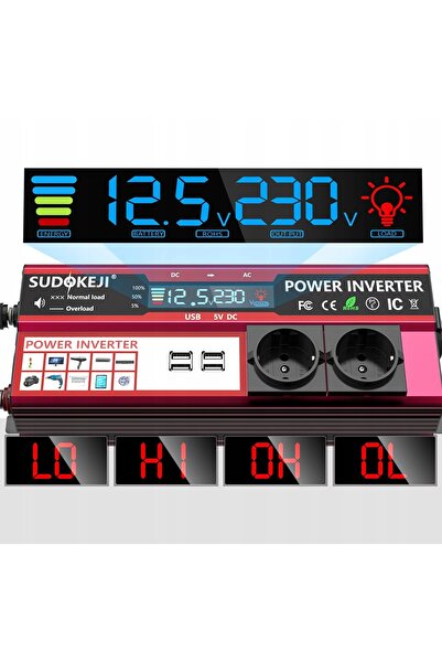 NO BRAND Invertor auto cu ecran LCD 12V 230V 1000W 2000W + 4x USB