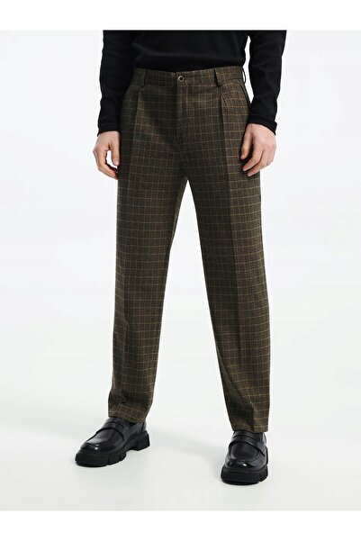NO BRAND Pantaloni clasici multicolori în carouri, cu picior lung și bordură,...