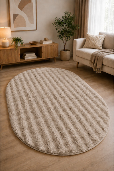 Merinos Bubble Oval Kesim Peluş Kaymaz Taban Yıkanabilir Yumuşak Salon Yatak ...