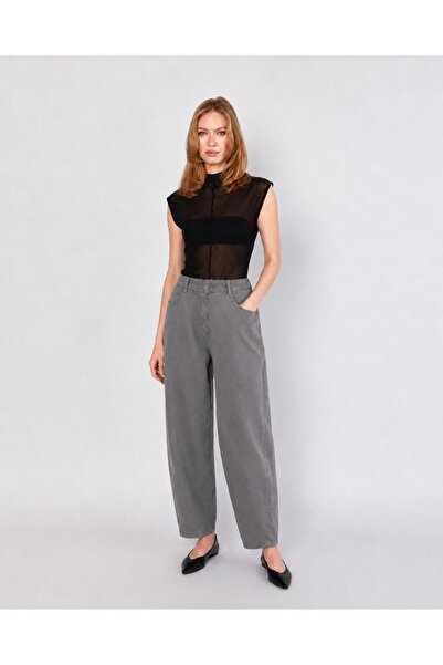 TENA Women's Anthracite Shalwar Cut Balloon Pants with Gazi Stitching