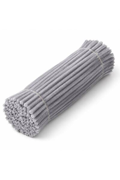 Çınar Çiçekçilik & Malzeme 100 Adet 8mm Gri Şönil 30cm, Tüylü Peluş Kadife Te...