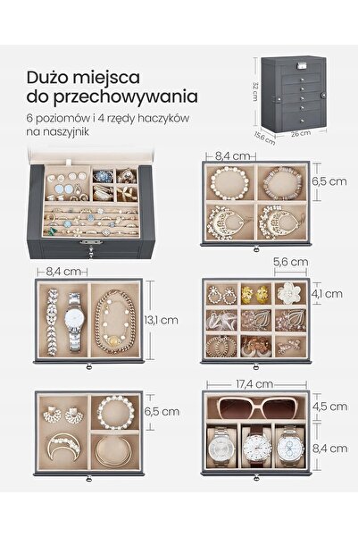 NO BRAND Organizator mare pentru bijuterii, cu 6 niveluri, cu oglindă și sert...