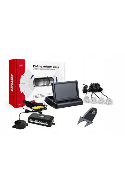 AMIO Kit senzori de parcare TFT02 4.3 " cu cameră HD-502-IR, 4 senzori, argintiu