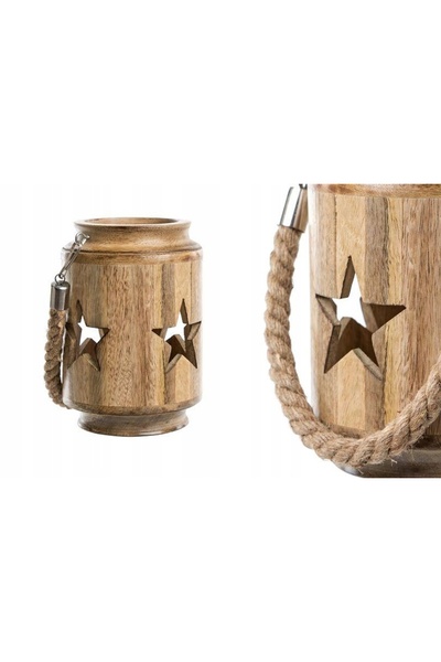 NO BRAND Lampion de Crăciun Suport Lumânare Lemn Sticlă Bej Bronz Ornament H2...