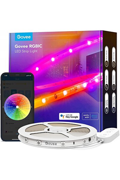 Govee Bandă LED RGBIC Pro de 5m cu Wi-Fi, Bluetooth și control vocal și muzical