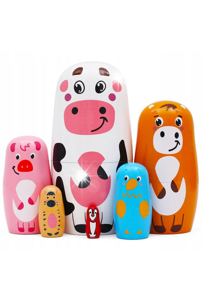 NO BRAND Păpușă matrioșka vacă, set de 6 figurine matrioșka din lemn cu perso...