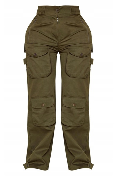 NO BRAND Pantaloni lungi largi kaki cu talie înaltă cargo Prettylittlething 46