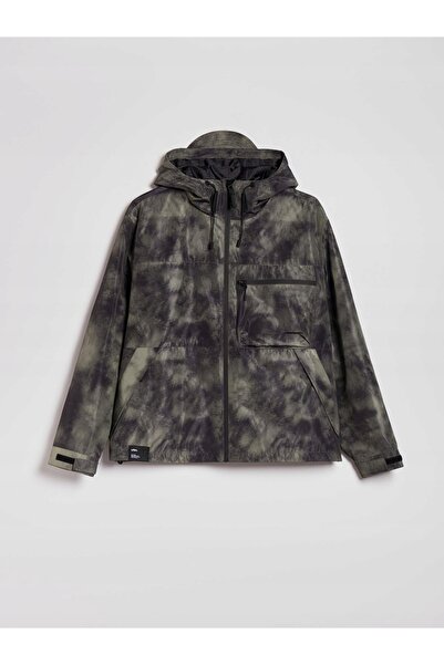 NO BRAND Jachetă verde-negru cu model tie-dye, clasică, tip windbreaker, cu g...
