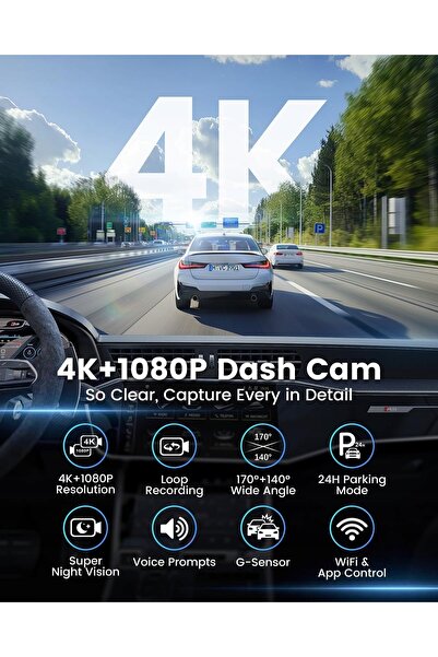 NO BRAND Cameră auto față-spate 4K + 1080p cameră de bord v26b