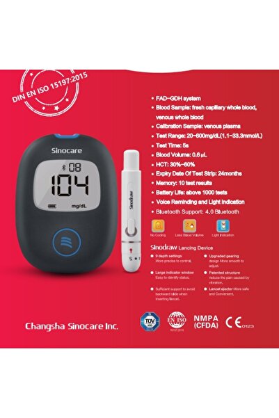 NO BRAND Glucometru Sinocare Aq Air (Mg/Dl) cu 25 benzi de testare și 25 lanc...