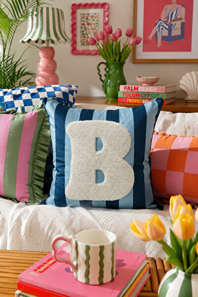 Pilloveland Husă de pernă brodată Punch - 43*43 cm - Litera B albastră - PNK001