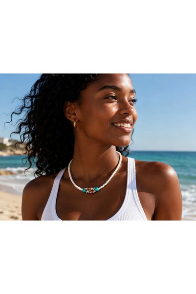 doğaltaşboncukişleri White Lucky Necklace with Turquoise Stone