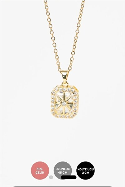316L Gold Taşlı Kuzey Yıldızı Çelik Kolye